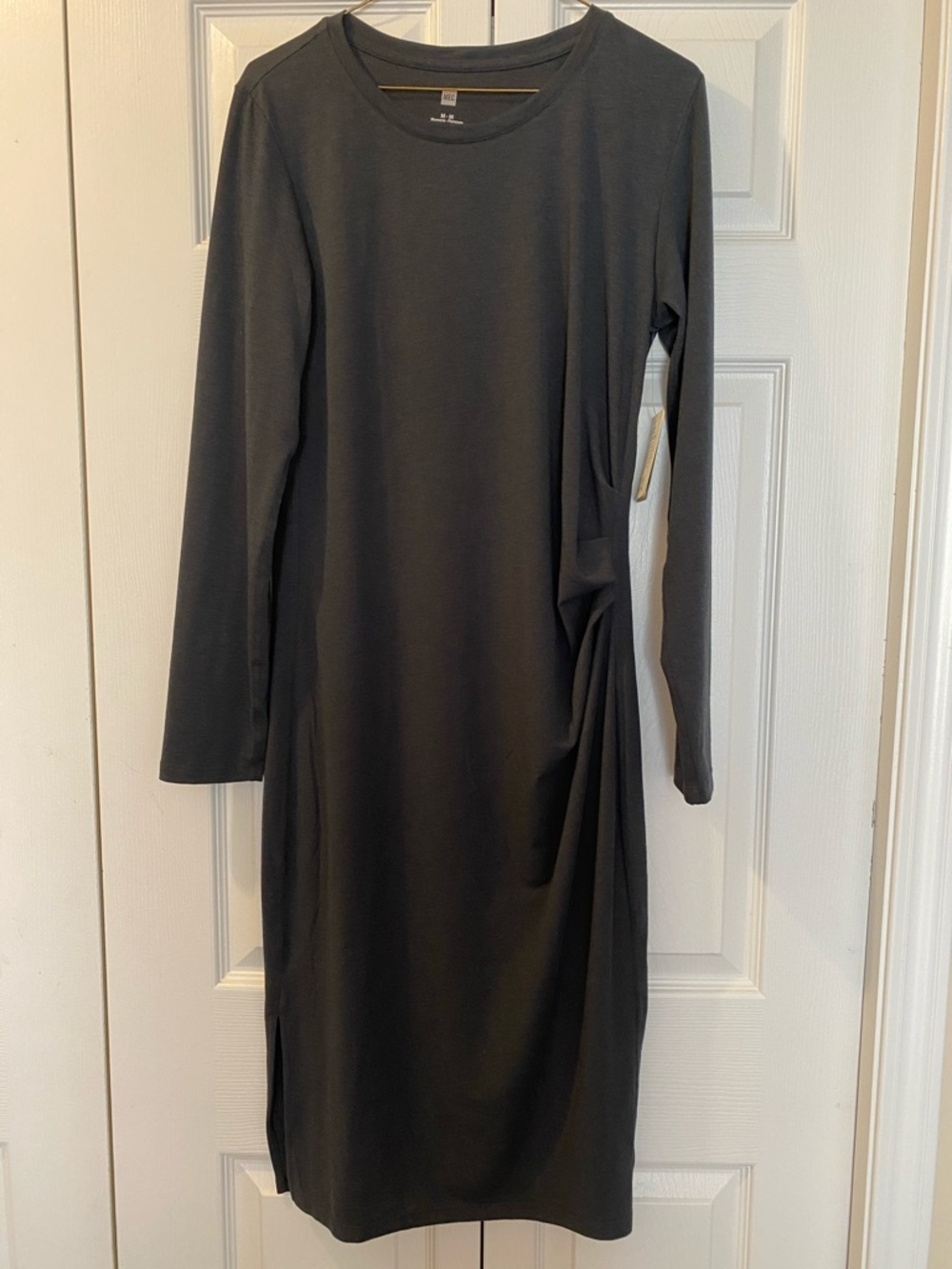 MEC Charcoal Grey Long-Sleeve Side Drape Midi Dress